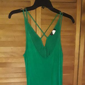 Venus SZ XS Green Hi Lo Deep V Strappy CrisCross Strap Fitted Slinky Knit Dress